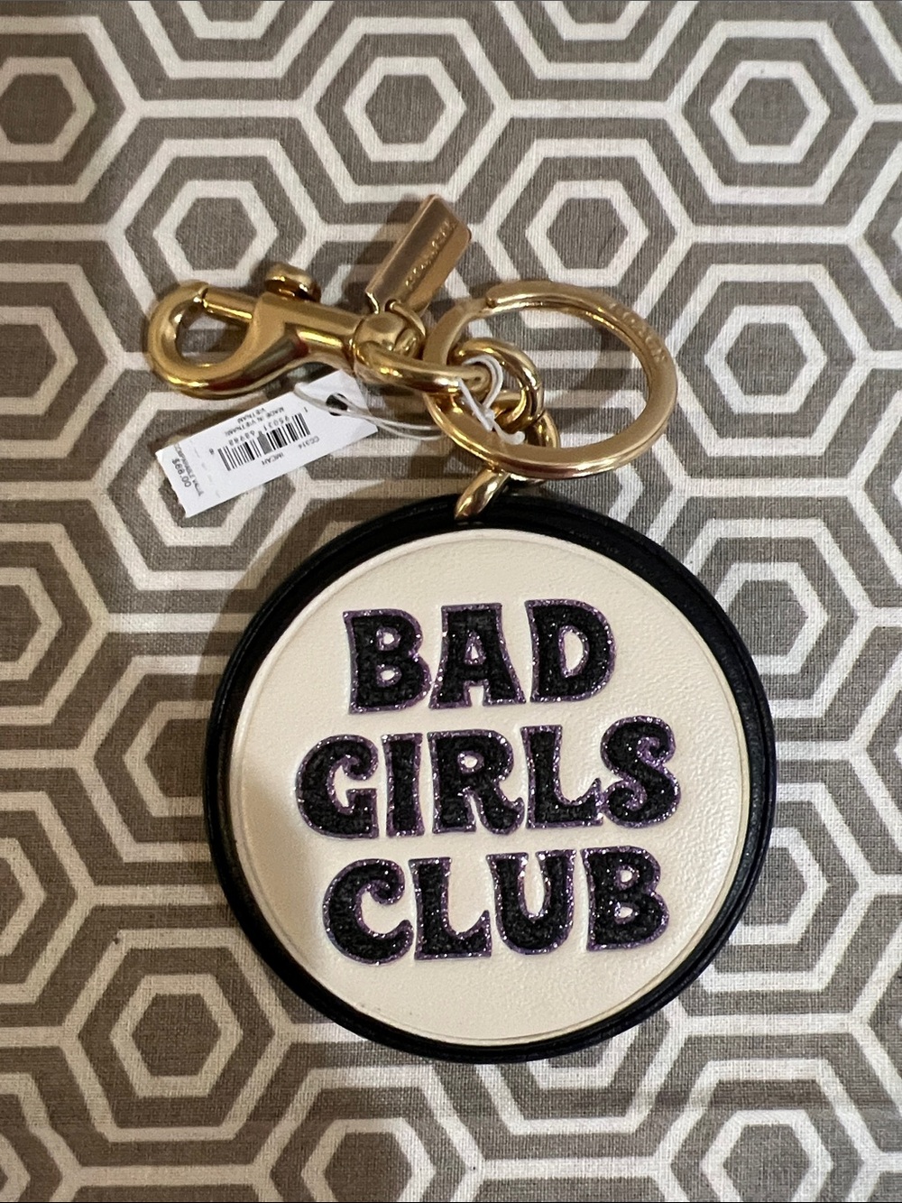 Coach “Bad Girls Club” Leather Circle Key Charm - White & Black